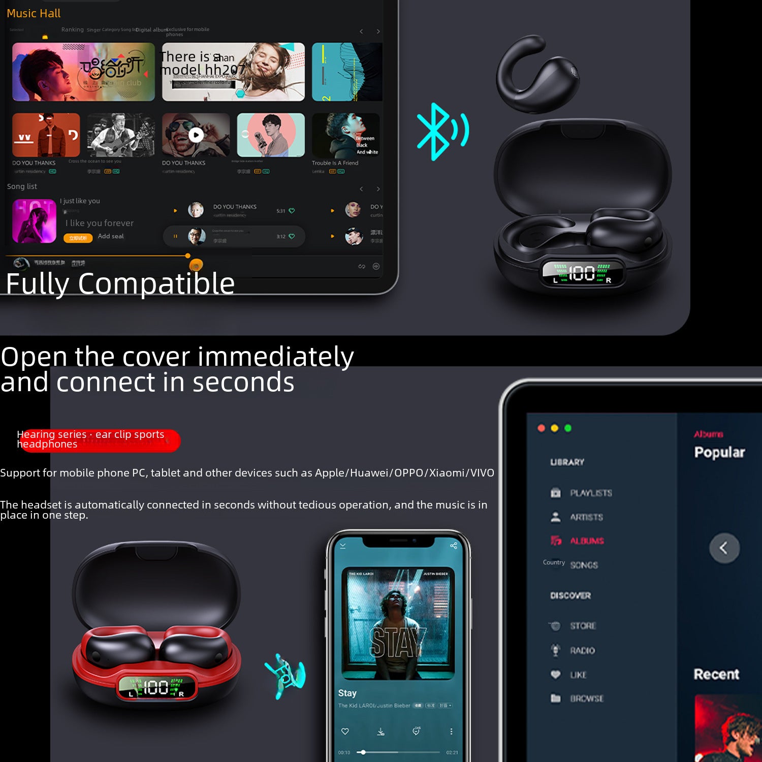 Bone conduction wireless Bluetooth headset - fully compatible and easy connect your device