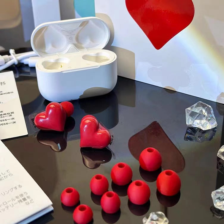 Heart-shaped wireless Bluetooth earphones - red color gift set