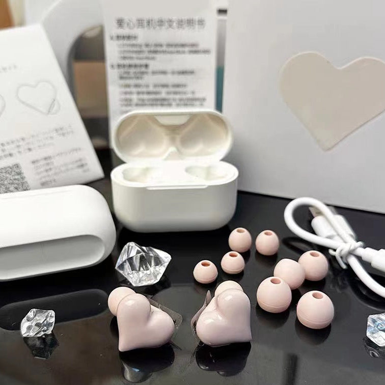 Heart-shaped wireless Bluetooth earphones - pink color gift set
