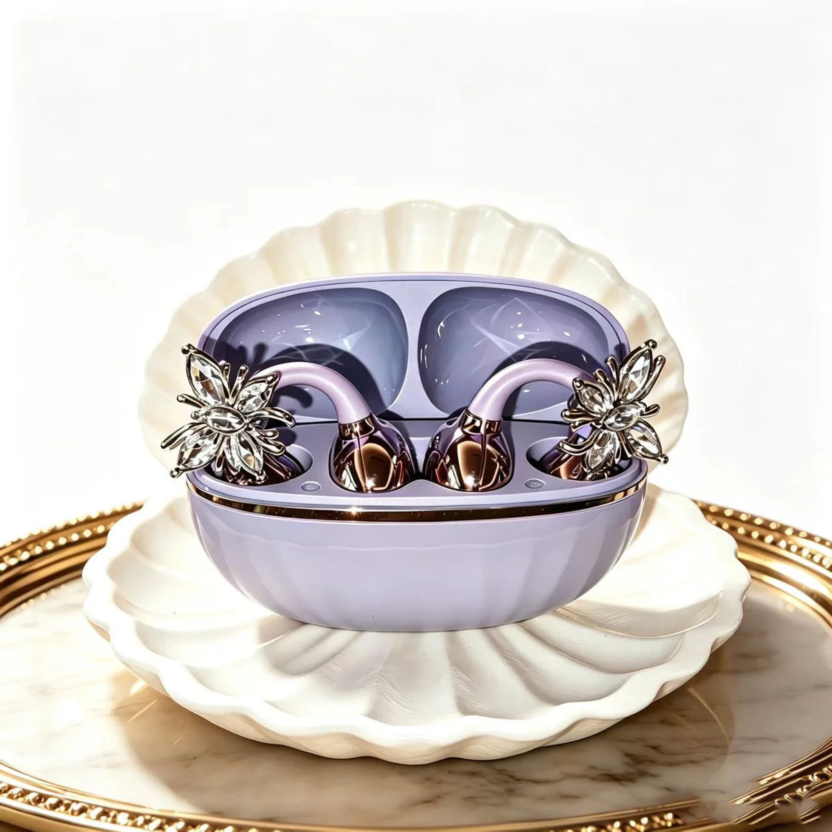 Universal Bluetooth Headphones with Crystal Diamond Butterfly Design and Open Hook Style