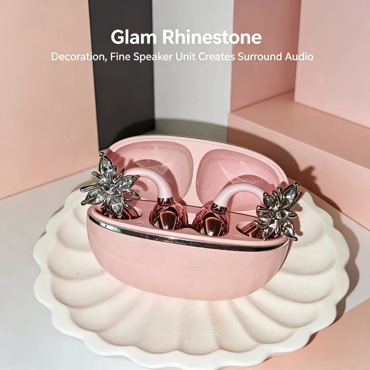 Universal Bluetooth Headphones with Crystal Diamond Butterfly Design and Open Hook Style