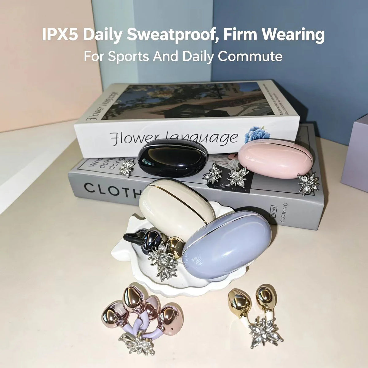 Universal Bluetooth Headphones with Crystal Diamond Butterfly Design and Open Hook Style