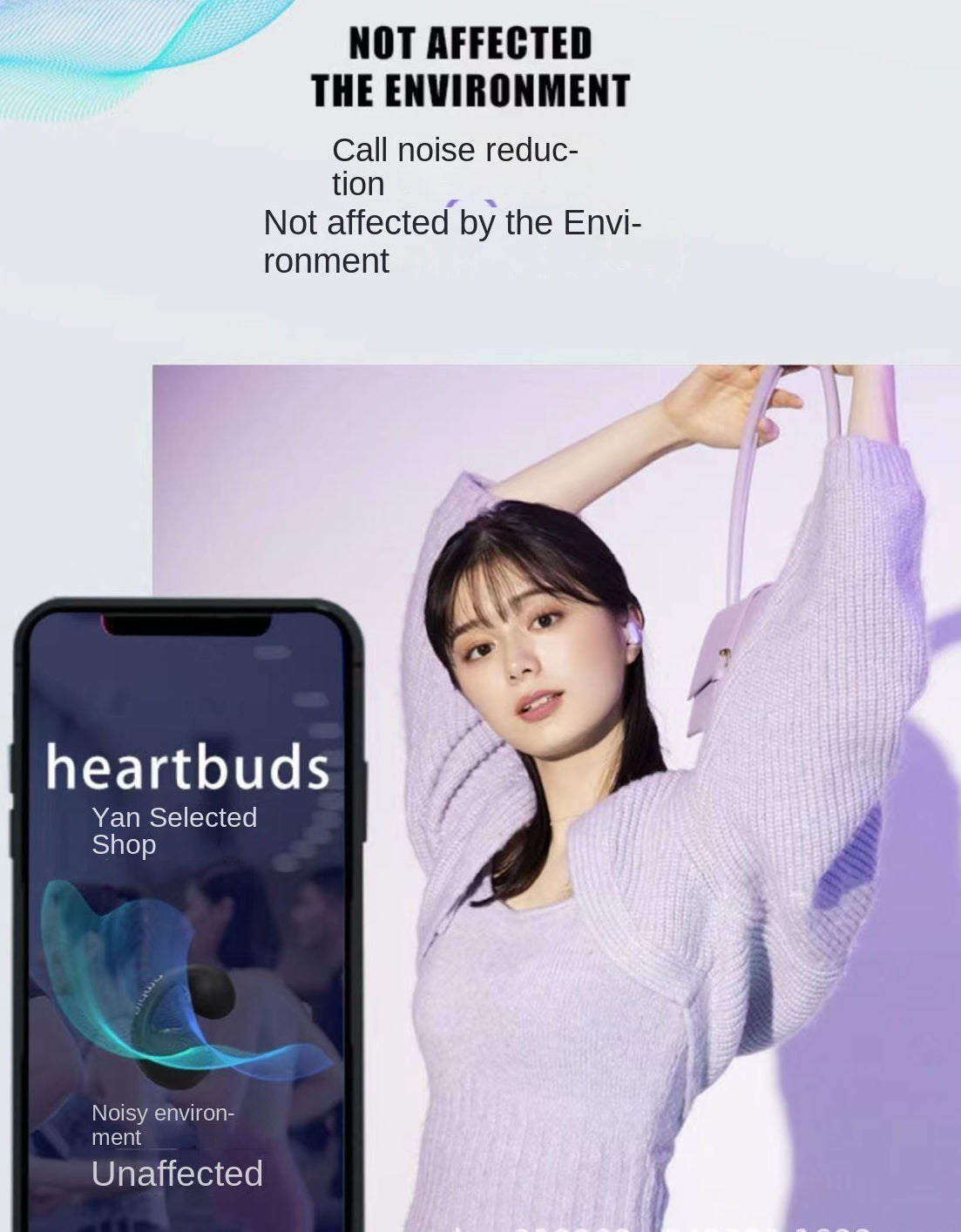 Heart-shaped wireless Bluetooth earphones - noise reduction